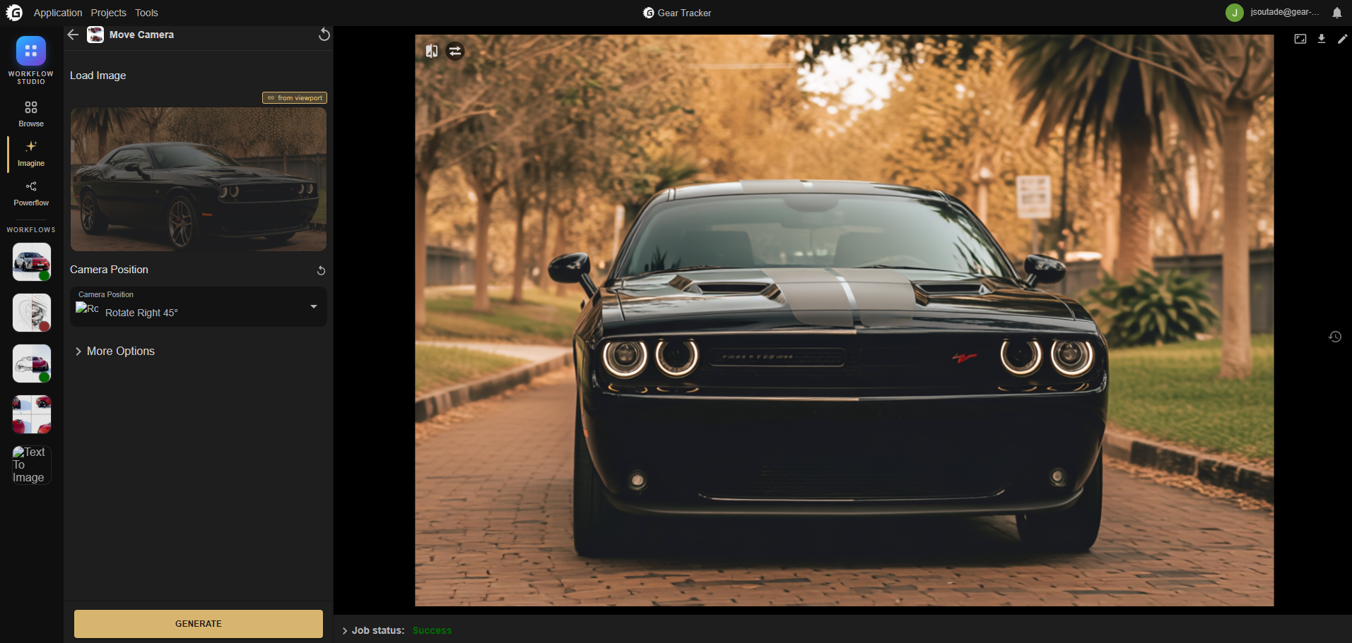 Imagine after a camera move: the request and its settings on the left, the regenerated car on the right